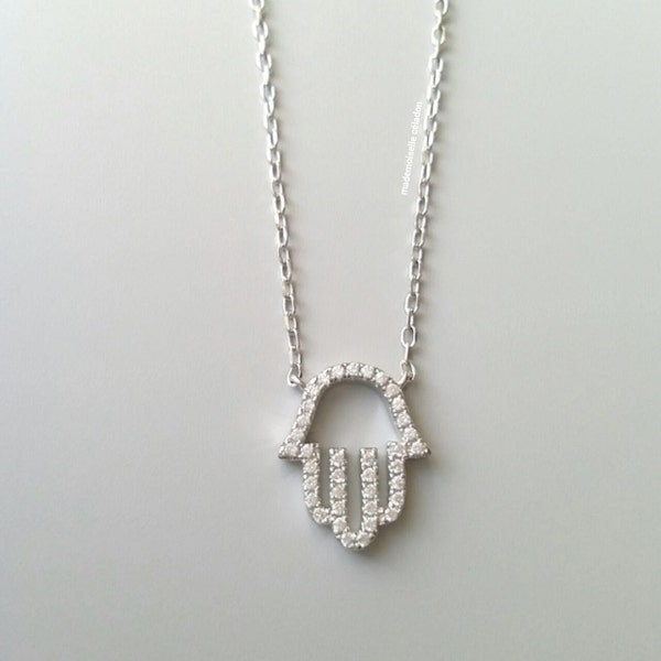 Collier main de Fatma / protection / collier argent massif 925 / porte chance,bonheur - taille réglable - silver sterling 925