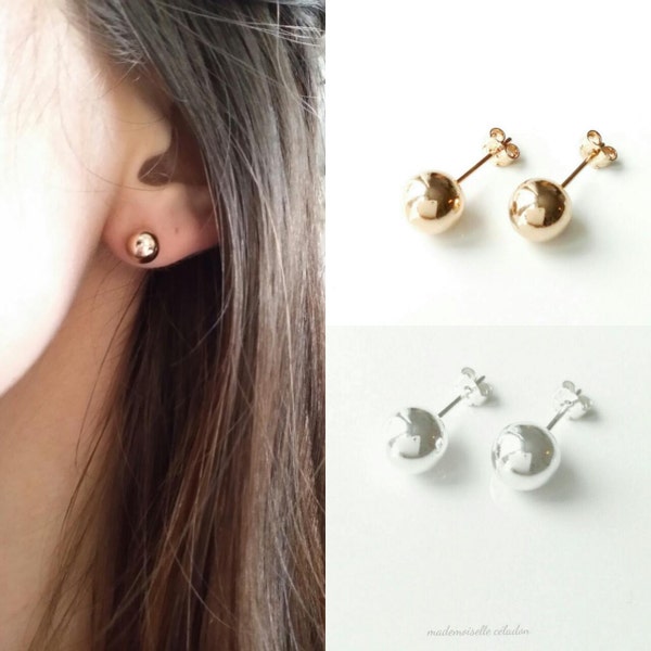 Puces  boules argent 925/000 ou plaqué or 750 - clous, puces petites billes - Little ball earrings 925 silver sterling qq