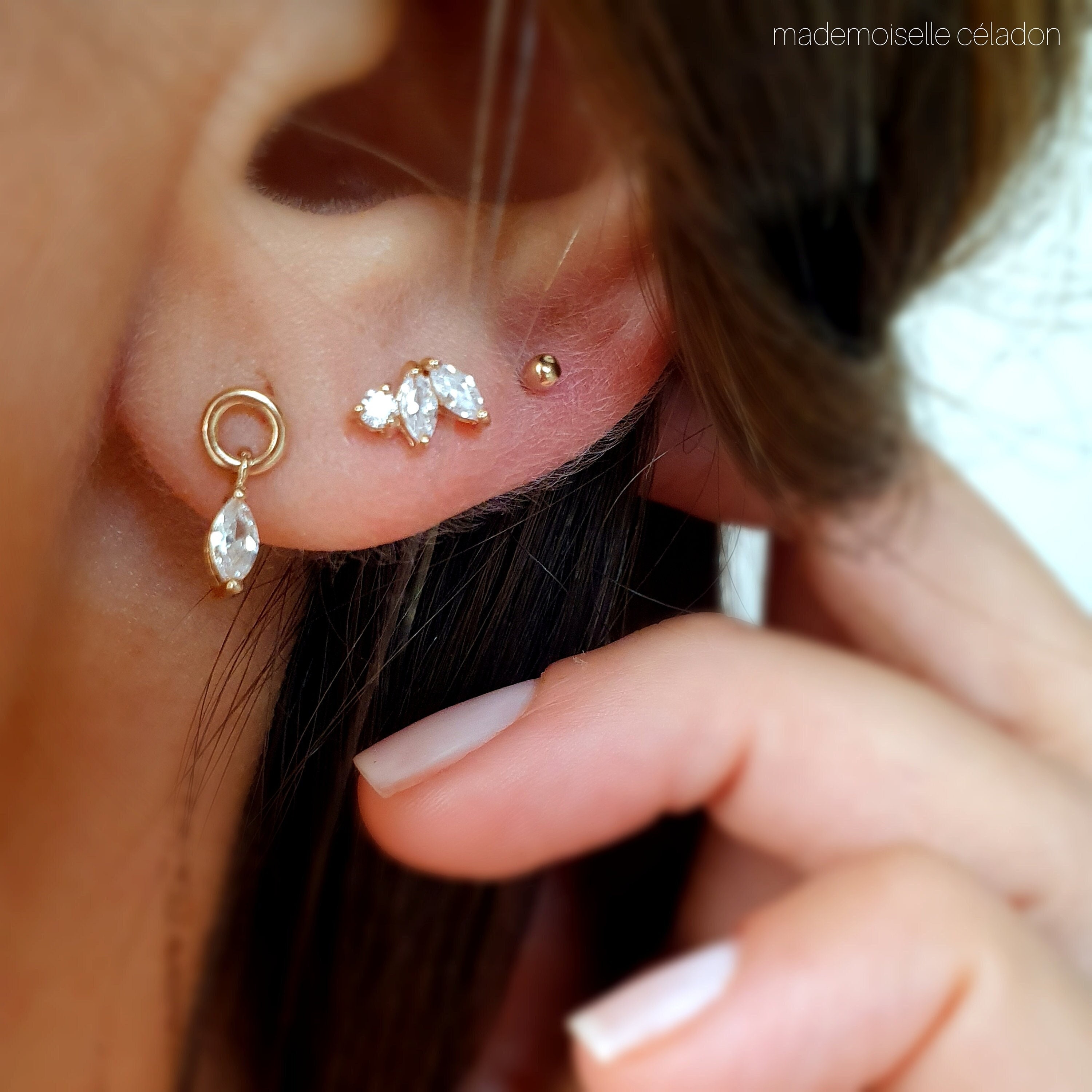 Small Ball Gold Ear Piercing, Solitaire Zirconium Diamond Chip, 750/000 Gold  Plated Earring - Etsy