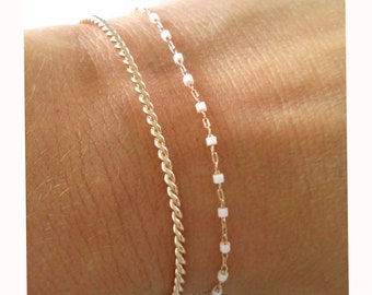 Gold bracelet small white pearls - 750/000 gold plated bracelet MIYUKI PEARL - 18k gold plated bracelet white pearl