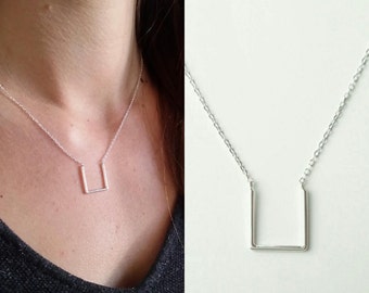 Minimalist necklace solid silver 925, necklace pattern square, geometric jewel - adjustable size - minimalism jewellery 925 silver sterling