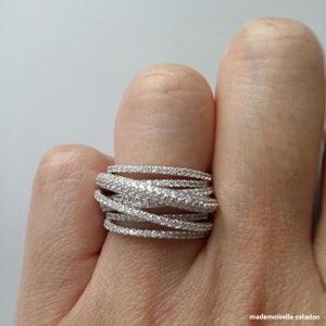 Solid silver ring set with zirconiums - Intertwined ring, studded with zirconium oxides - solid silver 925 - silver 925