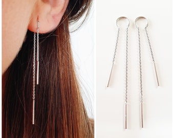 Boucles d'oreilles chaînes traversantes argent 925 - Chaines d'oreilles avant arrière pendantes - 925 silver earrings