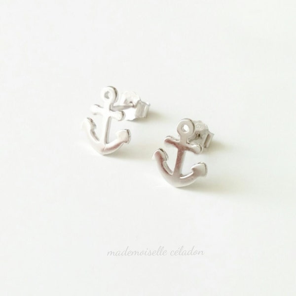 Ancre marine argent 925, Boucles d'oreilles, puces d'oreilles argent 925/000, clous  ancre - Marine anchor earring 925 silver sterling