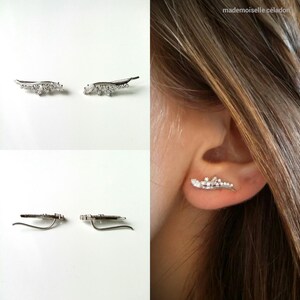 Earrings, barettes, ear cuff, solid silver 925 and zirconiums rising earrings on lobes silver 925, zirconiums image 2