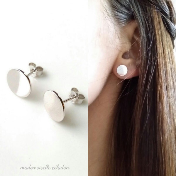 Boucles d'oreilles argent 925 - grandes pastilles - Boucles d'oreilles puces cercles argent 925/000 - 925 silver earrings