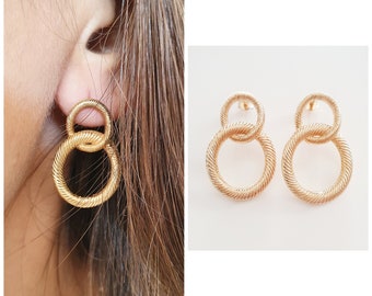 Earrings two twisted rings intertwined gold plated 750/000