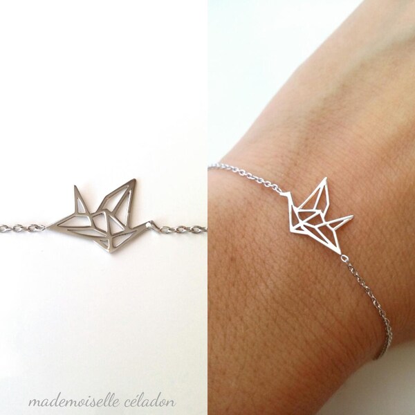 Bracelet argent 925/000 - Bracelet motif Origami, oiseau - taille réglable - Bijoux japonais - silver sterling 925 bracelet