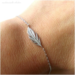 Sterling silver bracelet 925/000 / Feather bracelet- feather motif jewel - adjustable size - 925 sterling silver feather bangle
