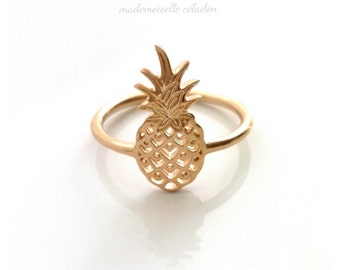 750/000 gold plated pineapple ring - 18 carat gold plated pineapple jewelry - golden pineapple, gold pineapple - gold Pineapple ring 750 gold plated