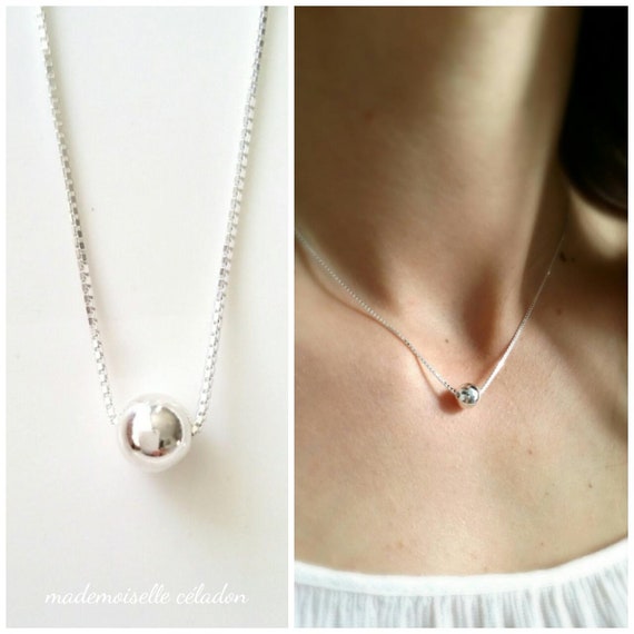 Necklace Fine Silver 925 Small Ball Necklace Pendant Small Smooth