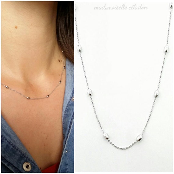 Necklace Silver 925/000 Chain Pattern Small Balls Silver - Etsy