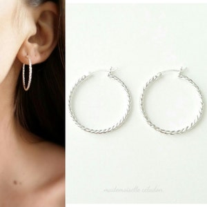 925 silver hoop earrings - Twisted hoop earrings 30 mm in diameter, large hoop earrings - Hoop earrings 925 silver sterling