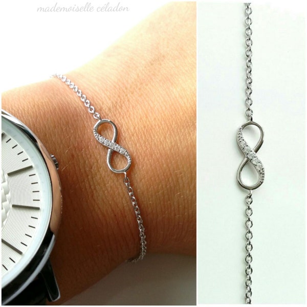 Bracelet infini argent 925/000 - Bijou motif infini, infinity serti oxydes de zirconium - Infinity bracelet 925 silver sterling