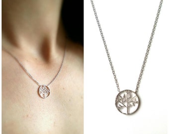 Silver necklace 925 / chiseled tree of life medal - strength symbol - rhodium-plated silver 925/000 - solid silver 925 necklace tree of life