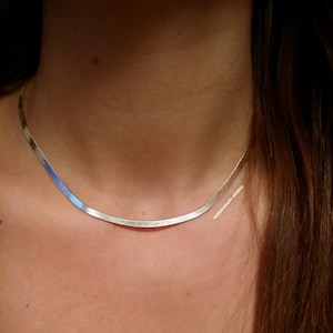 925/000 silver necklace - solid silver women's necklace - silver serpentine flat mesh chain necklace - silver neck