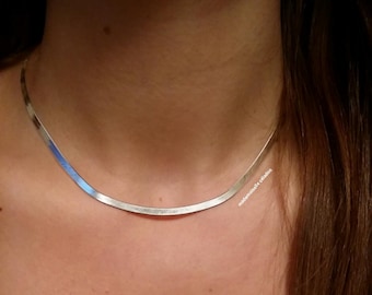 925/000 silver necklace - solid silver women's necklace - silver serpentine flat mesh chain necklace - silver neck