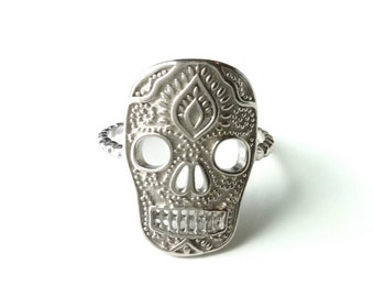 Skull ring - silver ring 925/000 death head pattern, Inca, Mexican - silver jewel 925 - silver 925