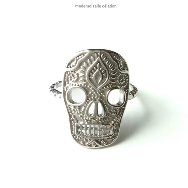 Totenkopfring - Silberring 925/000 Todeskopfmuster, Inka, Mexikanisch - Silberschmuck 925 - Silber 925