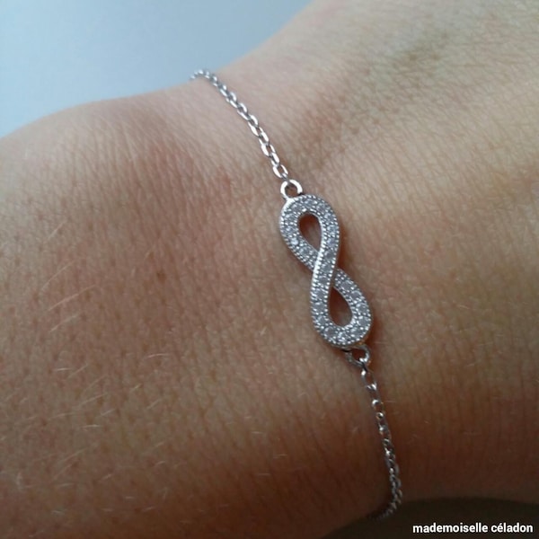 infini, infinity, amour - bracelet argent 925 et zirconiums