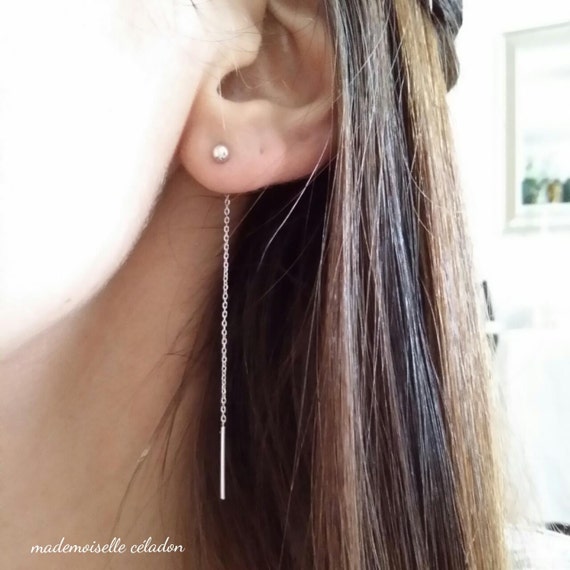 Boucles d/'oreilles traversantes chaîne pendantes strass vert argent 925 BO175-v
