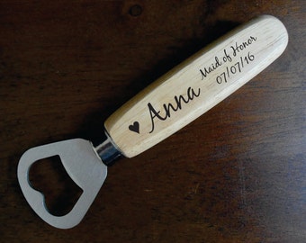 Personalized Bottle Opener with Wood Handle, Custom Engraved Groomsman Gift, Personalized Wedding Party Gift