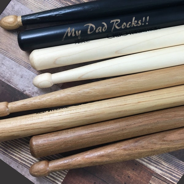 Personalized Drumsticks, Laser Engraved Wood Drumsticks, Custom Set of Two 5A Hickory Drumsticks, Custom Music Gift
