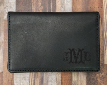 Personalized Leather ID Card Holder, Custom Father's Day Gift or Groomsman Gift, Monogrammed Leather Card Holder, Engraved Leather Wallet