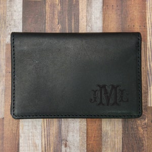 Personalized Leather ID Card Holder, Custom Father's Day Gift or Groomsman Gift, Monogrammed Leather Card Holder, Engraved Leather Wallet