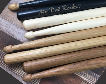 Personalized Drumsticks, Laser Engraved Wood Drumsticks, Custom Set of Two 5A Hickory Drumsticks, Custom Music Gift