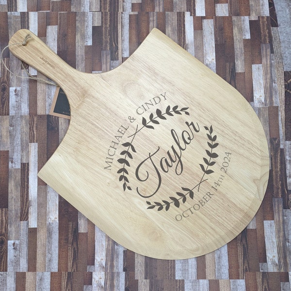 Personalized Pizza Paddle, Engraved Acacia Wood Pizza Peeler, Custom Pizza Cutting Board, Personalized Pizza Mother's Day Gift