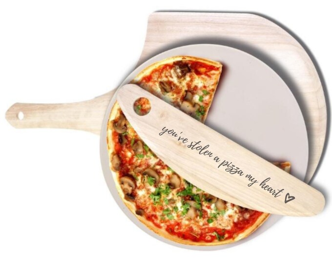 Personalized Pizza Stone and Paddle Set, Engraved Pizza Board and Pizza