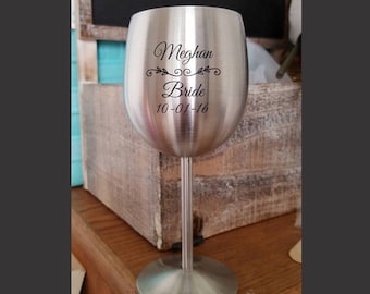 Personalized Stainless Steel Wine Glass, 9 oz., Engraved Wine Goblets for Mother's Day, Custom Groomsman or Bridesmaid Gift