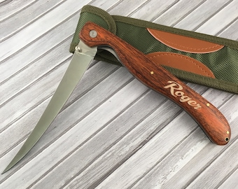 Engraved Folding Fillet Knife, With Rosewood Handle & Stainless Steel Blade  Personalized Fishing Knife Father's Day Gift 