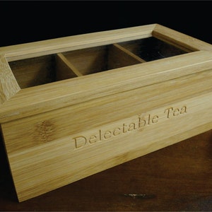 Personalized Wood Tea Box, Engraved Bamboo Tea Holder, Custom Tea Box Mother's Day Gift, Custom Housewarming or Teacher's Gift image 2