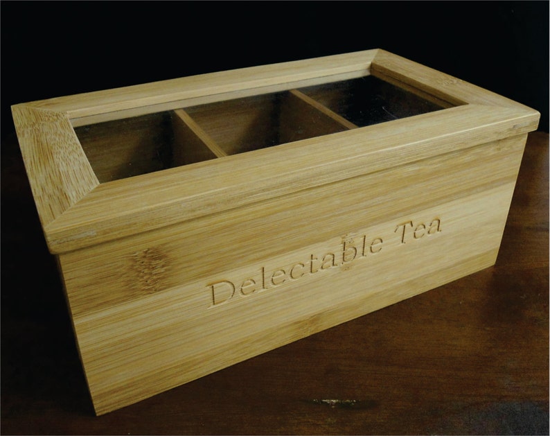 Personalized Wood Tea Box, Engraved Bamboo Tea Holder, Custom Tea Box Mother's Day Gift, Custom Housewarming or Teacher's Gift image 2