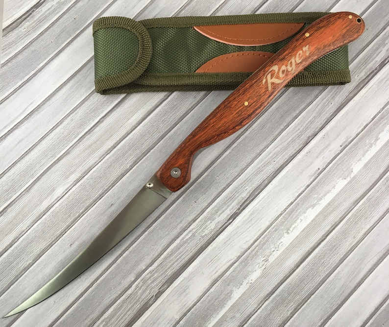 Engraved Folding Fillet Knife With Rosewood Handle & Etsy