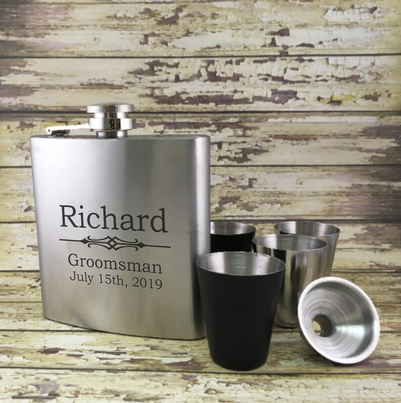Personalized Flask Set With 4 Shot Glasses Custom Flask Set Etsy