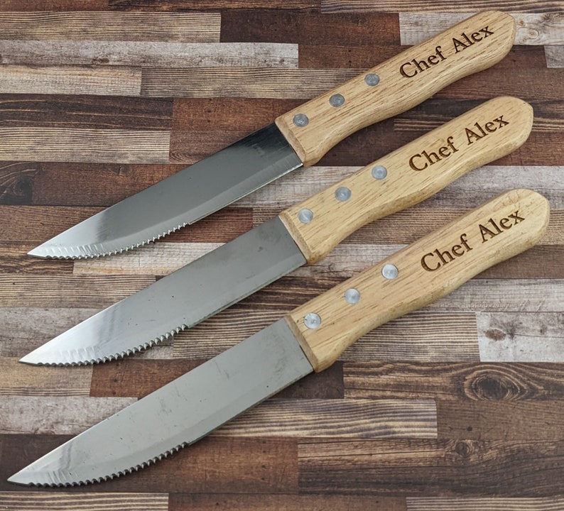 Engraved Steak Knife Set Maple Wood Handles Set of 6 Etsy