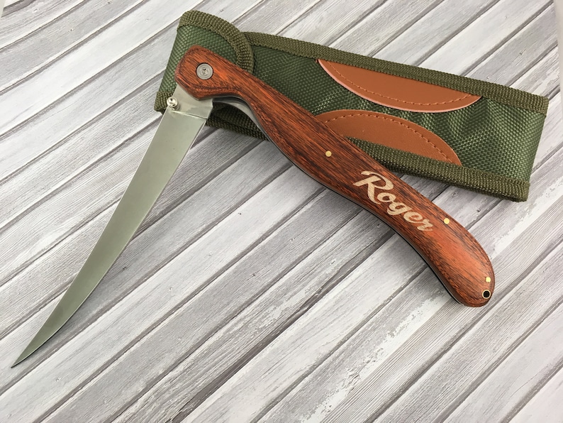 Engraved Folding Fillet Knife With Rosewood Handle & Etsy