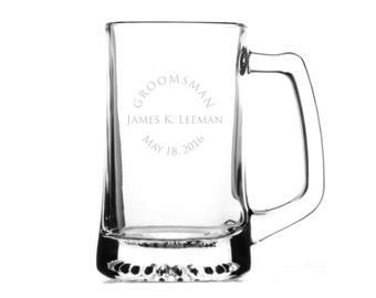 Personalized Groomsman Gift 15 oz. Beer Mug, Custom Glass Beer Mug, Laser Engraved Wedding Party Gift, Gift for Boyfriend