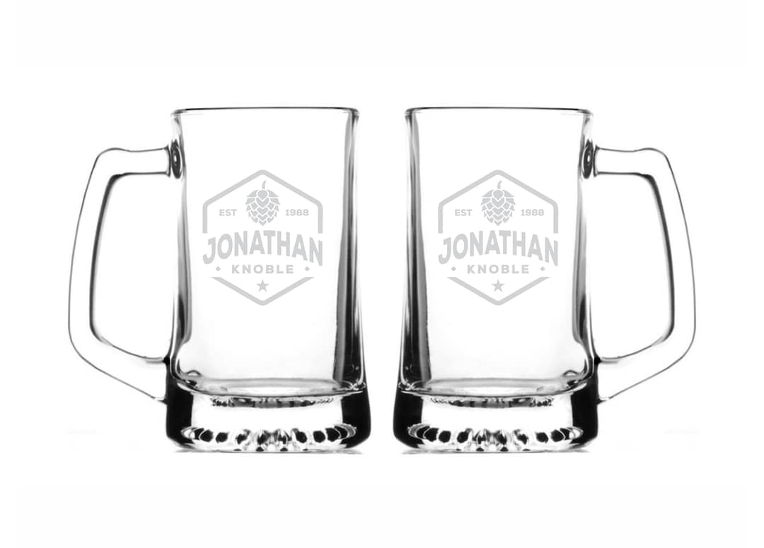 Personalized Sports Beer Mug, Set of 2, Custom 15 Oz. Glass Stein