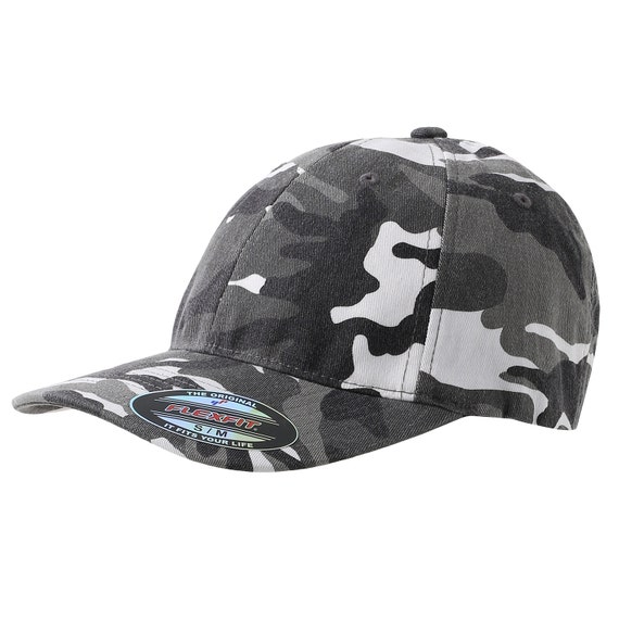 Embroidered Camo Flex-Fit Hat, Personalized Fitted Hat with Custom Embroidery, Custom Camouflage Flex-Fit Baseball Cap