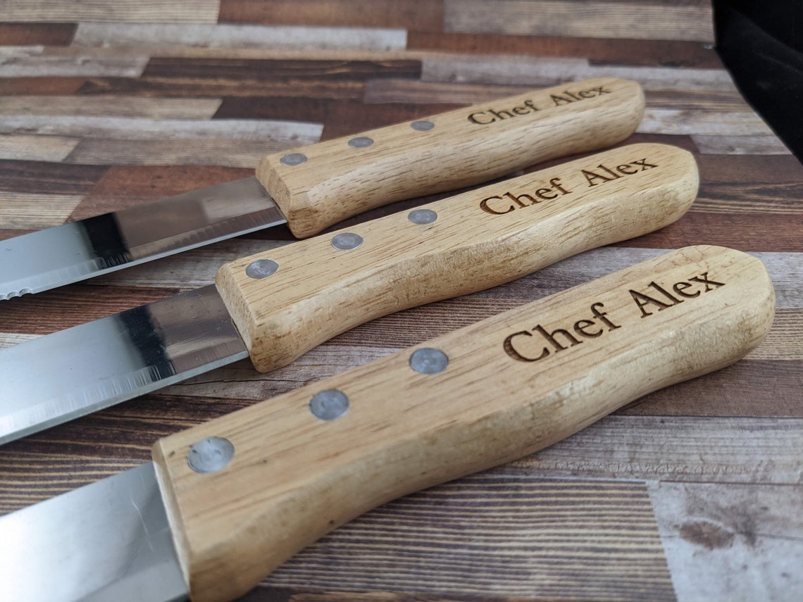 Engraved Steak Knife Set Maple Wood Handles Set of 6 Etsy