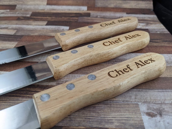 Engraved Steak Knife Set, Maple Wood Handles, Set of 6