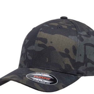Embroidered Black Camo Flex-Fit Hat, Personalized Fitted Hat with Custom Embroidery, Custom Camouflage Flex-Fit Baseball Cap