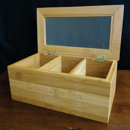 Personalized Acacia Wood 4section Tea Box / Custom Engraved Etsy