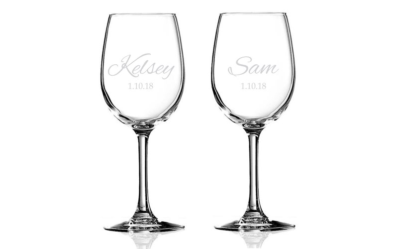 Personalized Wine Glasses, Set of 2 Laser Engraved Custom Bridesmaids Glasses, Wedding Gift, Monogram Wine Glass, Gift for Girlfriend image 2