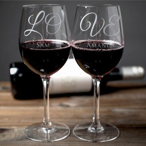 Personalized Wine Glasses, Set of 2 Laser Engraved Custom Bridesmaids Glasses, Wedding Gift, Monogram Wine Glass, Gift for Girlfriend image 1