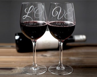 Verre à vin personnalisé - Gravure laser - Verres de demoiselles d'honneur personnalisés, cadeau de mariage, verre à vin monogramme, cadeau de fête des mères